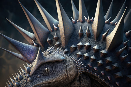 close-up of stegosaurus distinctive plates and spikes, created with generative aiの素材