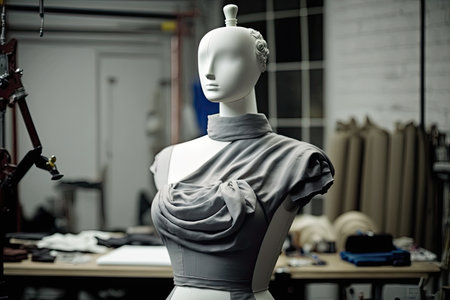 tailor, draping fabric over mannequin to create unique outfit, created with generative aiの素材