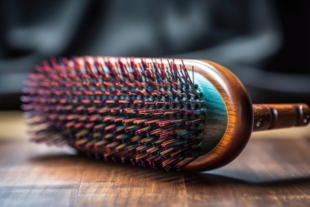 close-up of professional hairbrush, with visible bristles and streaks of color, created with generative aiの素材