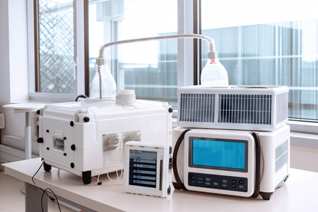iot system with sensors and monitoring equipment for measuring air quality in hospital, created with generative aiの素材