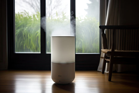 air purifier capturing the moment when mist is released into the air, created with generative aiの素材