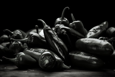 heap of jalapeno slices in a black & white photo, created with generative aiの素材