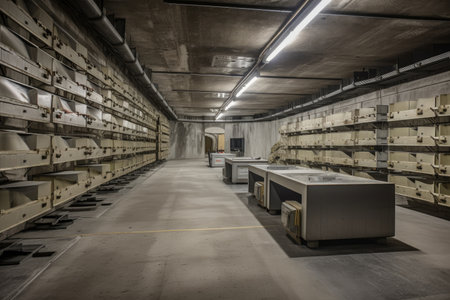 underground storage facility for nuclear waste, with multiple layers of security and monitoring, created with generative aiの素材