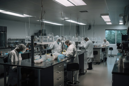 a laboratory, with researchers conducting medical marijuana studies and experiments, created with generative aiの素材