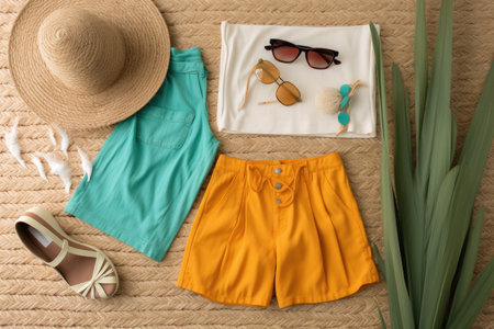 beachwear outfit with retro-inspired texture and color, created with generative aiの素材
