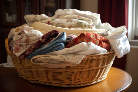 tidy basket of freshly laundered linens, ready for use, created with generative aiの素材