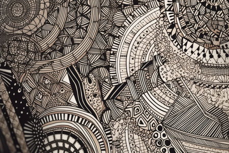 close-up of geometric line art, with intricate details and patterns visible, created with generative aiの素材