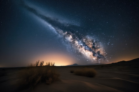 night sky over a desert with shooting stars and the milky way visible, created with generative aiの素材