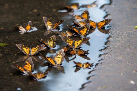 puddle of butterflies, each one fluttering its wings, created with generative aiの素材