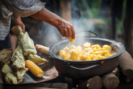 person, cooking traditional dish with the addition of gmo ingredients, created with generative aiの素材