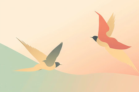 minimalist illustration of birds in flight, with simple and clean lines, created with generative aiの素材