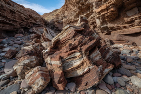 natural rock formation that appears to have been broken and reassembled, with pieces fitting together in random order, created with generative aiの素材