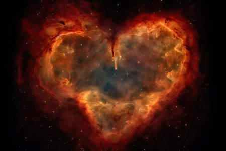 heart-shaped nebula with twinkling stars in the center, created with generative aiの素材