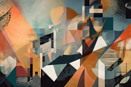 mix of geometric shapes, textures, and colors in abstract art, created with generative aiの素材