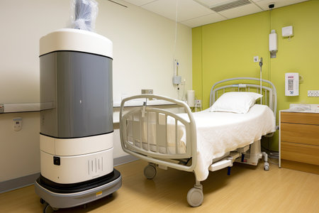 air purifier in hospital room, providing clean air for patients, created with generative aiの素材