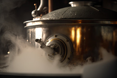 close-up of evaporator, with steam rising from boiling sap, created with generative aiの素材