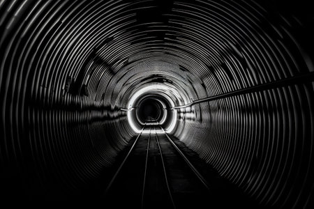 optical illusion of a tunnel, with an endless and mesmerizing view on the other side, created with generative aiの素材