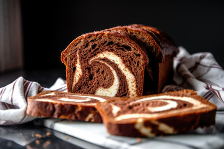 marble rye bread, with swirls of fluff and spice, created with generative aiの素材
