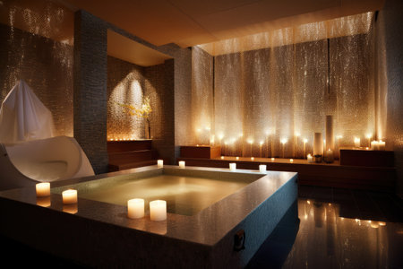 luxurious spa, with warm lighting and natural textures interiors, designed for ultimate relaxation, created with generative aiの素材