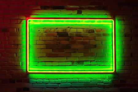 neon frame on brick wall background, created with generative aiの素材