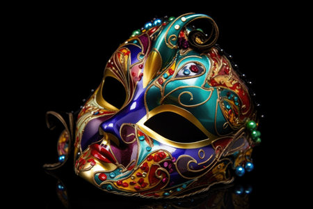 mardi gras mask with vibrant colors and intricate designs, created with generative aiの素材