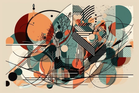 abstract geometric line art composition with clean, simple lines and shapes, created with generative aiの素材