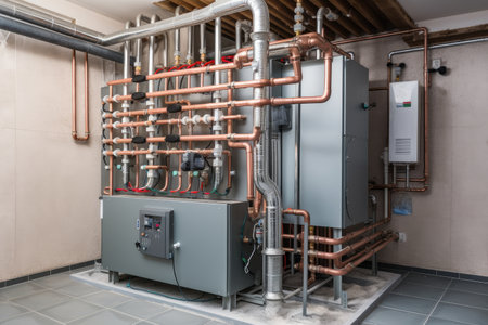 a geothermal heat pump system, with water circulating and being heated, created with generative aiの素材