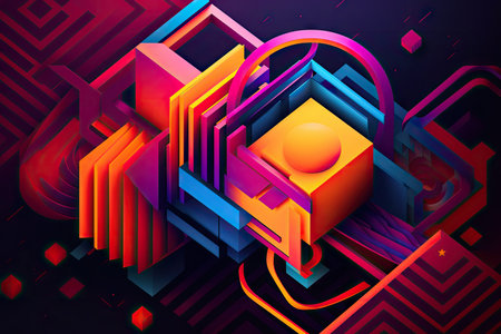 geometric typeface with a psychedelic or retro vibe, created with generative aiの素材