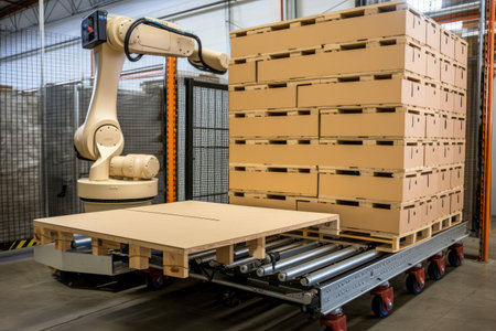 robot, loading crates onto pallet for shipping to customer, created with generative aiの素材