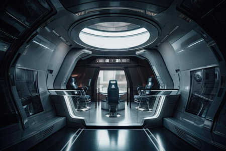 futuristic spaceship, with its sleek exterior and futuristic interior visible, created with generative aiの素材