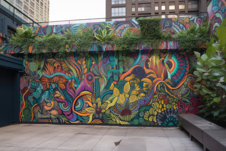hallucinogenic plant-inspired mural, with intricate and colorful designs, created with generative aiの素材
