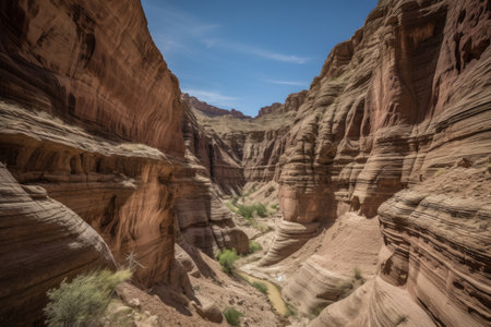 gorgeous canyon with natural rock formations towering overhead, created with generative aiの素材
