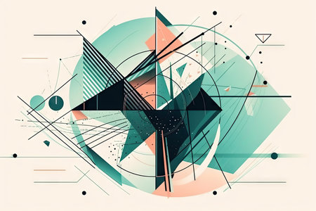 abstract geometric line art composition with clean, simple lines and shapes, created with generative aiの素材