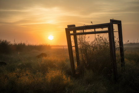 metal detector frame with a view of the sunrise, bringing new light and hope to the day, created with generative aiの素材