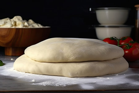 stack of pizza dough, ready to be topped with fresh ingredients and baked into delicious pie, created with generative aiの素材