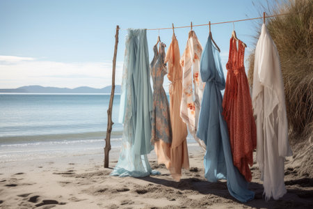 beachwear collection, featuring different swimsuits and cover-ups, created with generative aiの素材