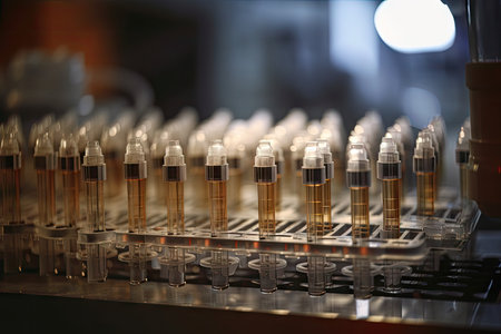close-up of pipettes and test tubes in a laboratory, created with generative aiの素材
