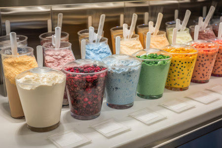 milkshake bar, with variety of flavors and toppings to choose from, created with generative aiの素材