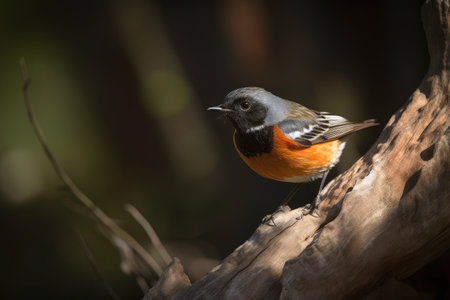 male redstart bird hopping from branch to branch, searching for its next meal, created with generative aiの素材