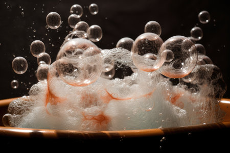 bubbles bursting and fizzing in the warm water of a bubble bath, created with generative aiの素材