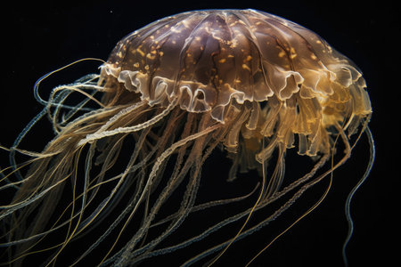 close-up of jellyfish with its long tentacles and stingers visible, created with generative aiの素材