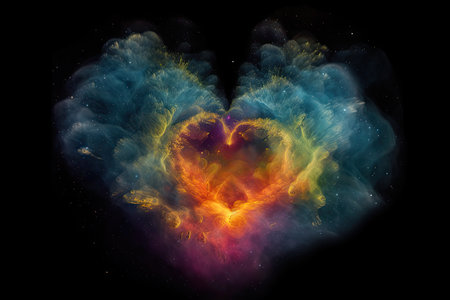 heart-shaped nebula bursting with color and life, created with generative aiの素材