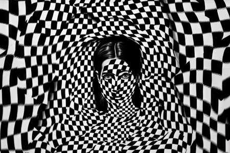 optical illusion of a person, but with their head missing and the body continuing to move, created with generative aiの素材