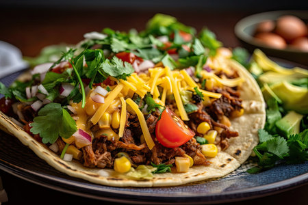 a close-up of a juicy and flavorful taco, with all the fixings, created with generative aiの素材