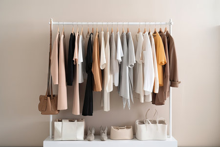 minimalist wardrobe with items of different colors and textures, created with generative aiの素材