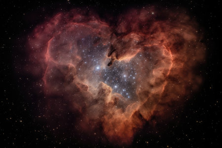 heart-shaped nebula with twinkling stars in the background, created with generative aiの素材