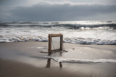 detector frame in a beach scene, with the waves rolling and sand gently shifting, created with generative aiの素材