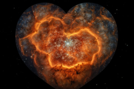 heart nebula with a view of a distant star system, with the heart at the center, created with generative aiの素材