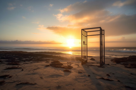metal detector frame with a view of the sunrise, bringing new light and hope to the day, created with generative aiの素材