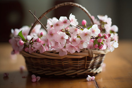 cherry blossom field, with view of nearby mountain range, created with generative aiの素材